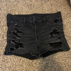 American Eagle Outfitters Black Distressed Midi Jean Shorts